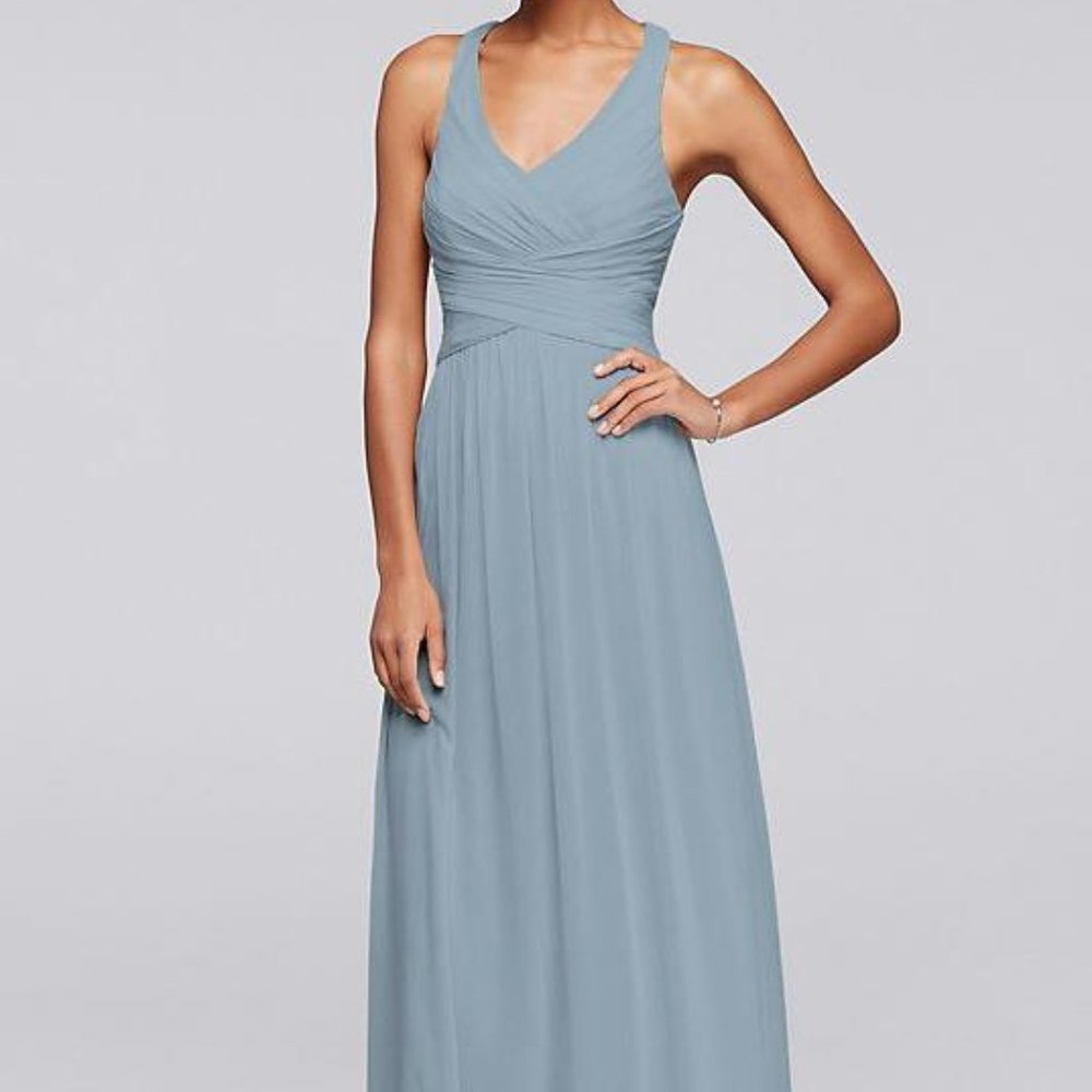 Open Back Bridesmaid Dress in Dusty Blue